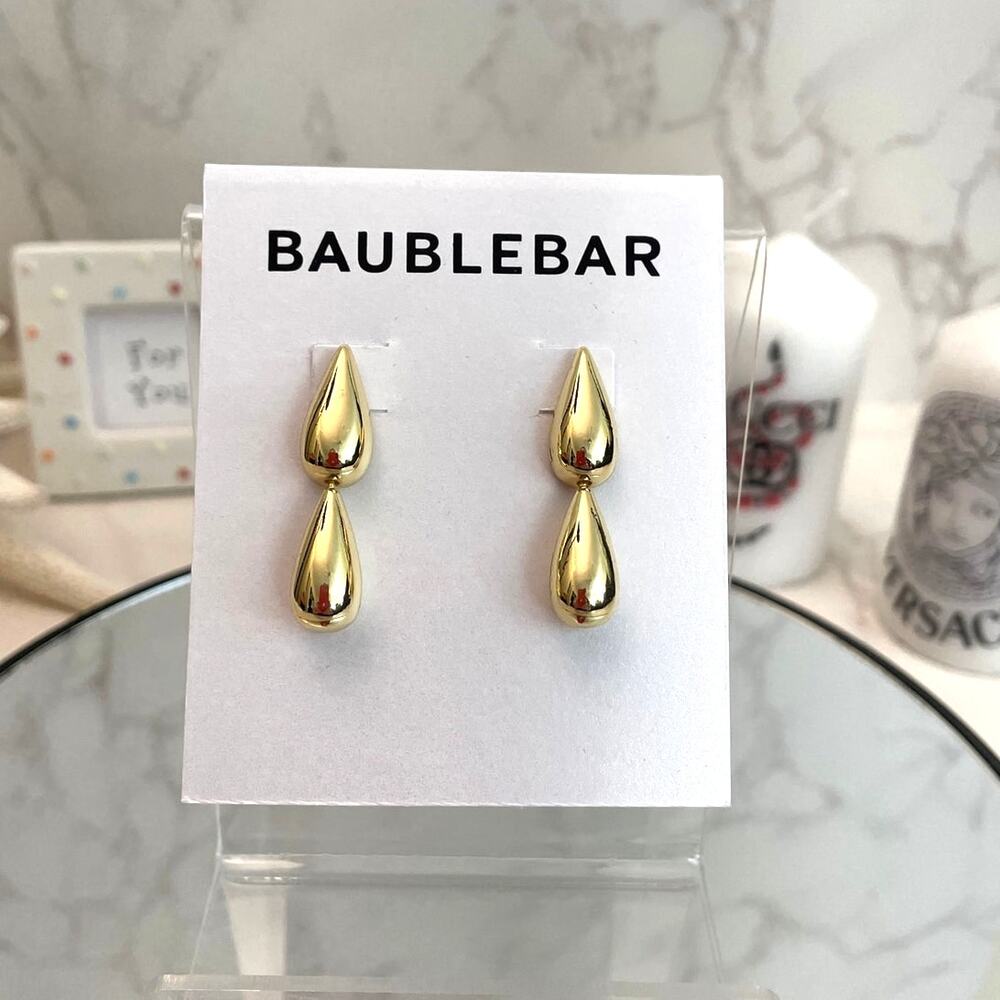 BaubleBar Gold-Tone Double Teardrop Earrings NWT